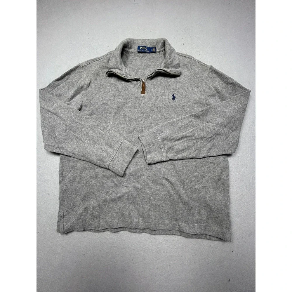 Polo Ralph Lauren Quarter Zip Pullover Cotton Gray Large Mens